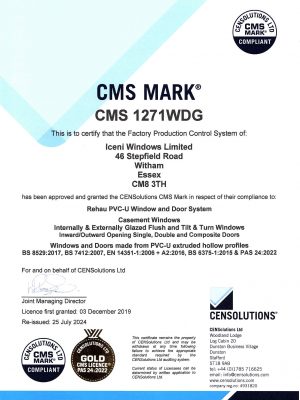 Iceni Windows Ltd - CMS 1271WDG Certificate 25.07.24